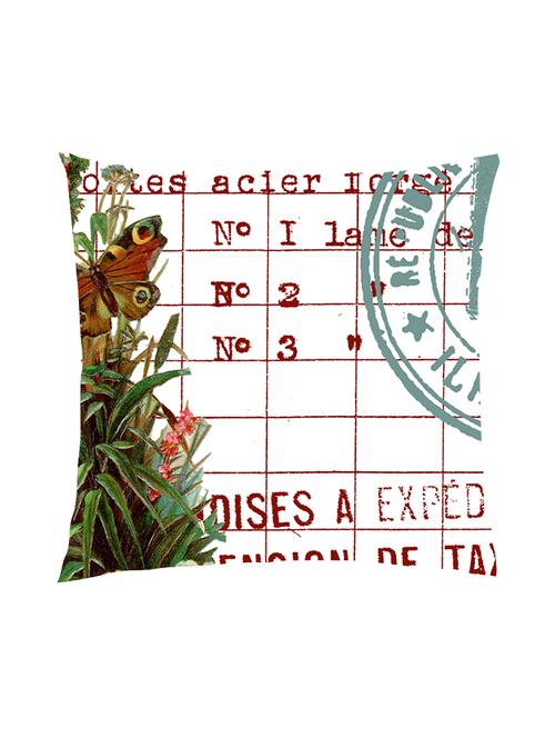 digitally printed text, stamp & butterfly satin cushion cover - 13286024 - Standard Image - 1