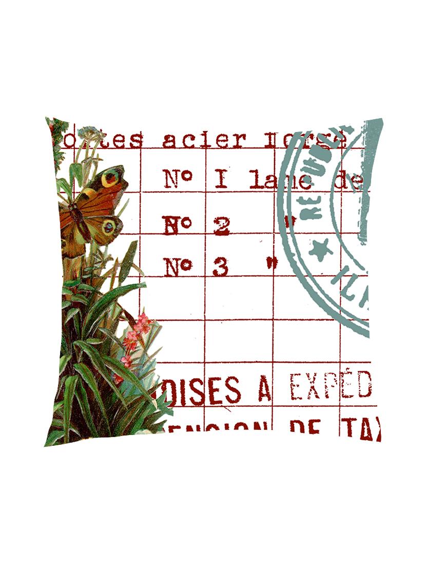 digitally printed text, stamp & butterfly satin cushion cover - 13286024 - Zoom Image - 1