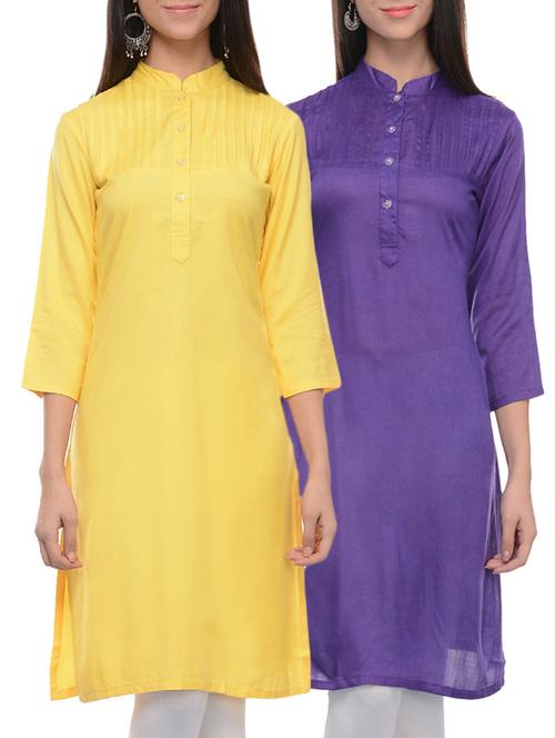 multi colored rayon straight combo kurtas - 13288373 - Standard Image - 1