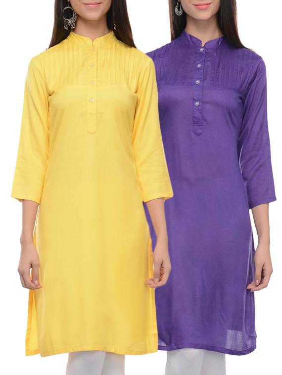 multi colored rayon straight combo kurtas - 13288373 - Zoom Image - 1