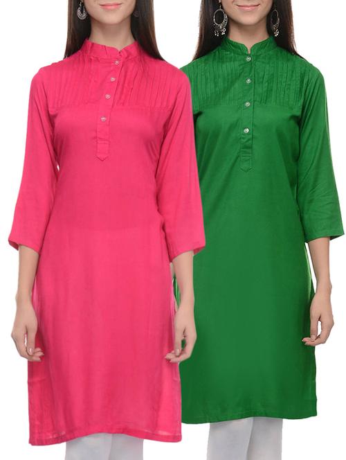 multi colored rayon straight combo kurtas - 13288383 - Standard Image - 1