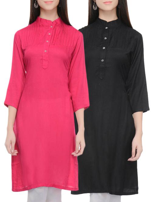 multi colored rayon straight combo kurtas - 13288429 - Standard Image - 1