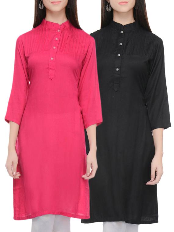 multi colored rayon straight combo kurtas - 13288429 - Zoom Image - 1