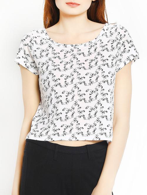 white printed cotton blend crop top - 13288500 -  Standard Image - 0