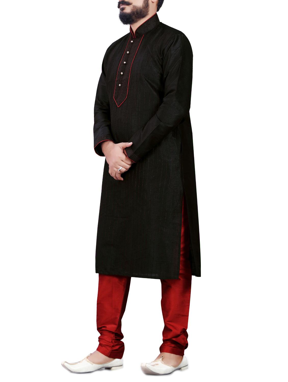 black silk blend ethnic wear set - 13289204 - Zoom Image - 2