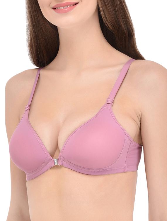 pink cotton front open bra - 13293249 - Zoom Image - 1