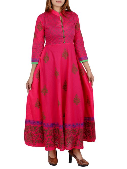 block printed flared kurta - 13293326 - Standard Image - 1