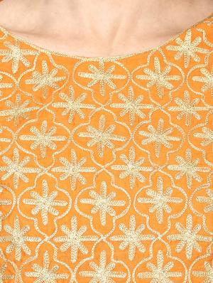 orange chanderi embroidered stitched churidaar suit - 13296932 - Standard Image - 4