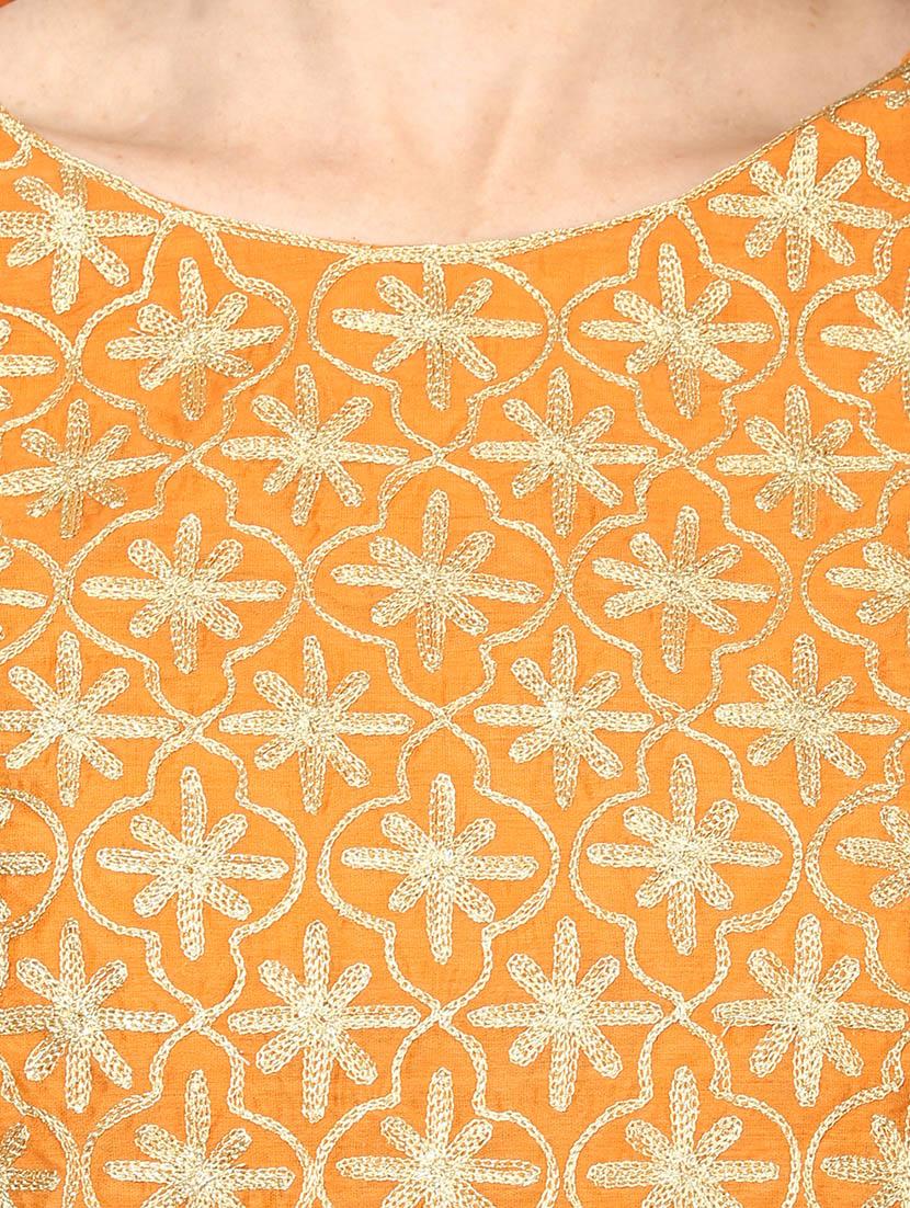 orange chanderi embroidered stitched churidaar suit - 13296932 - Zoom Image - 4