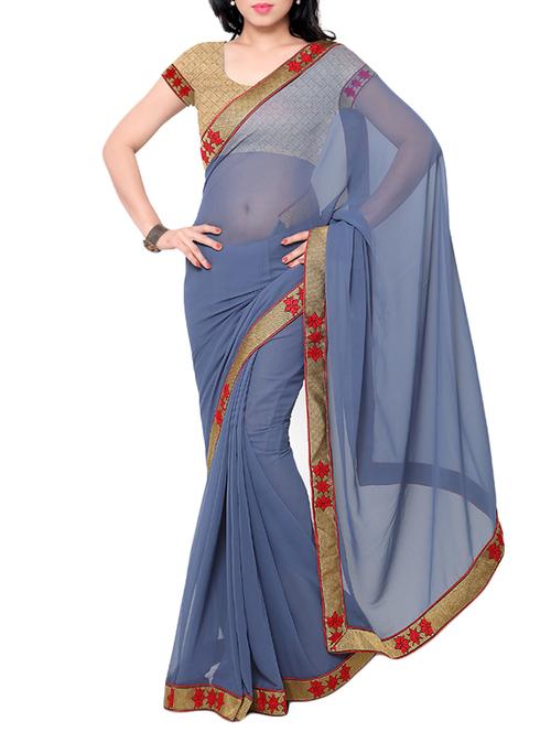 blue georgette bordered saree with blouse - 13301492 - Standard Image - 1