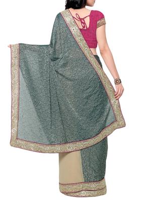 green & beige georgette embellished half and half saree with blouse - 13301501 - Standard Image - 2