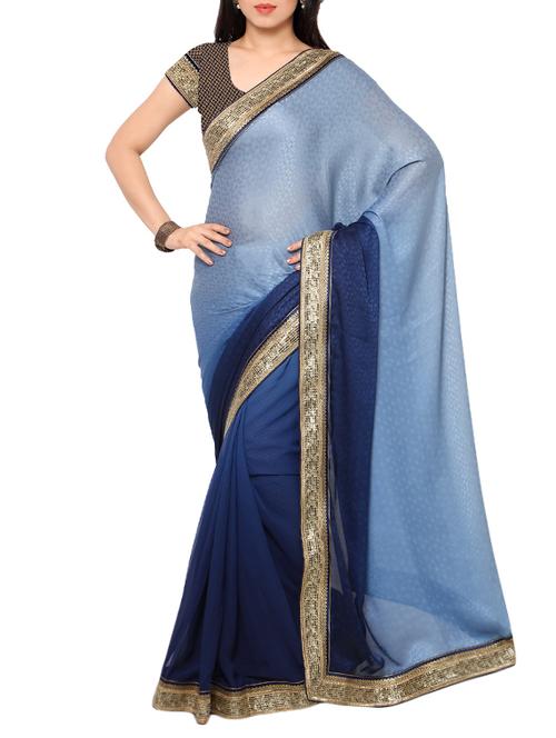 grey & blue georgette half and half saree with blouse - 13301505 - Standard Image - 1