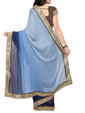 grey & blue georgette half and half saree with blouse - 13301505 - Standard Image - 2