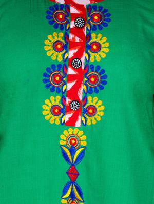 green cotton embroidered straight kurta - 13301888 - Standard Image - 4