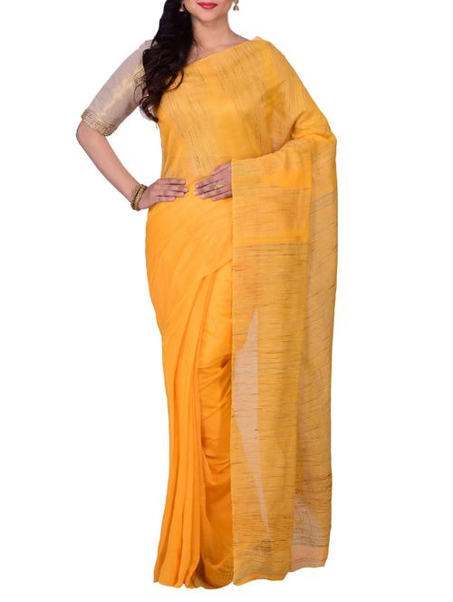 yellow cotton handloom saree with blouse - 13302973 - Standard Image - 1