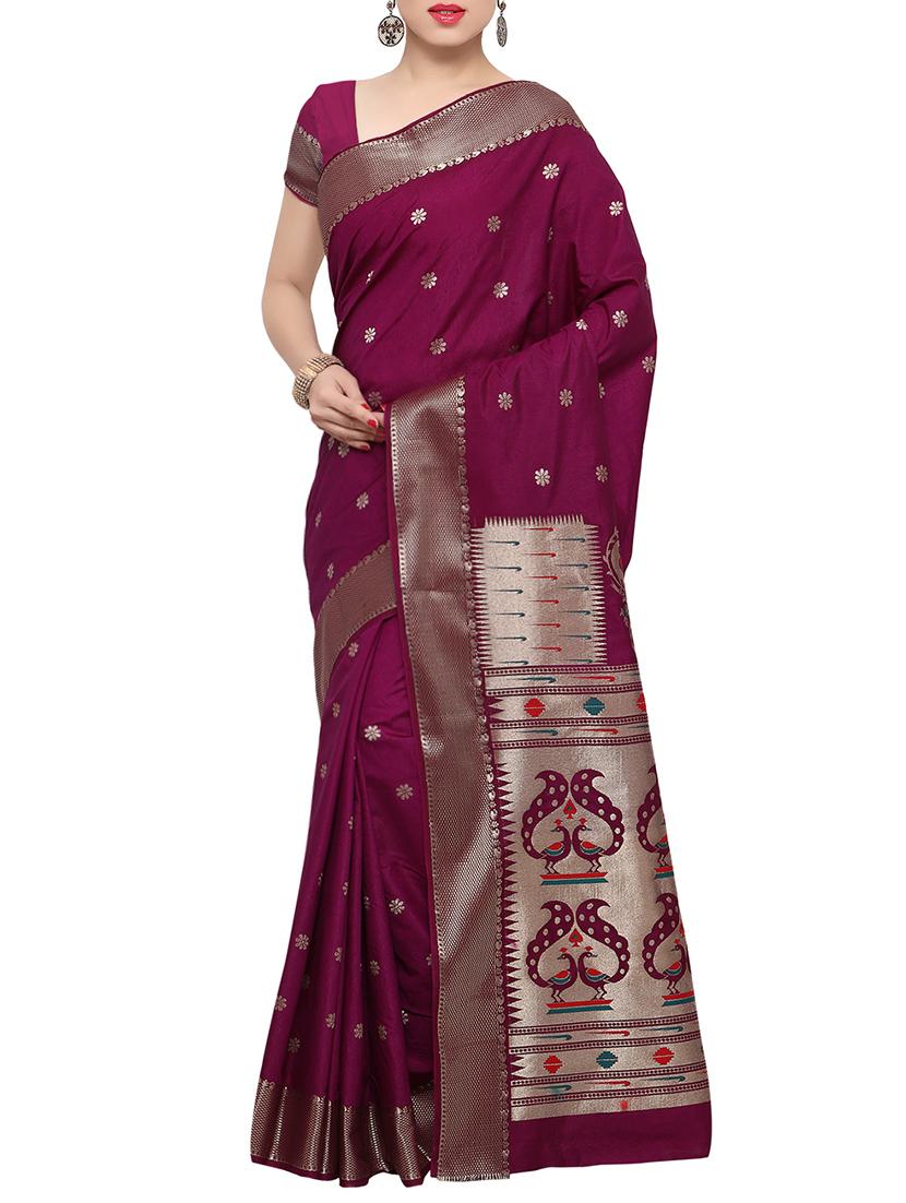 maroon paithani art silk saree with blouse