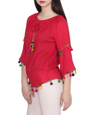 pom pom lace detail top - 13308307 - Standard Image - 2