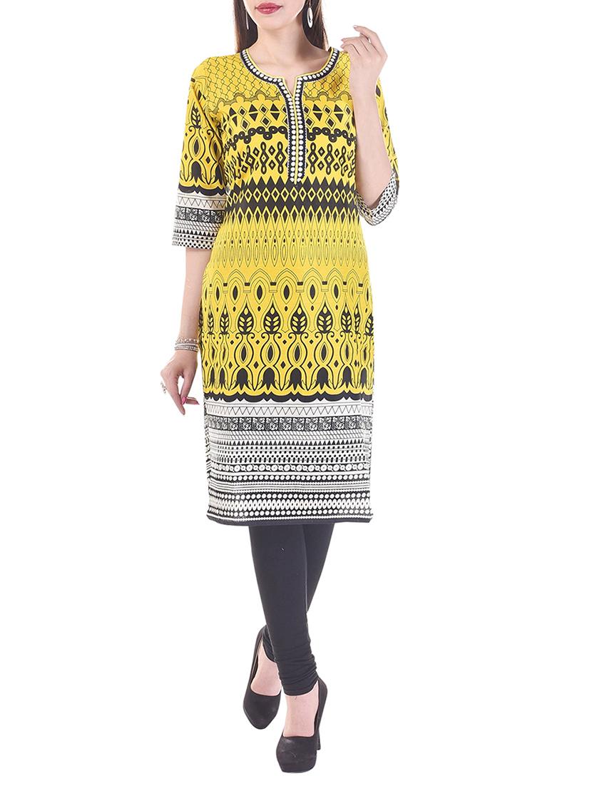 yellow cotton printed regular kurta - 13310975 - Zoom Image - 1