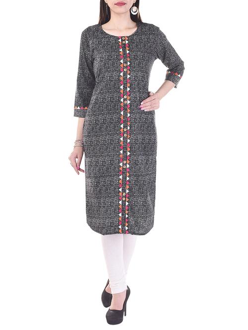 grey cotton straight kurta - 13310982 - Standard Image - 1
