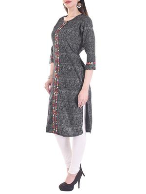 grey cotton straight kurta - 13310982 - Standard Image - 2