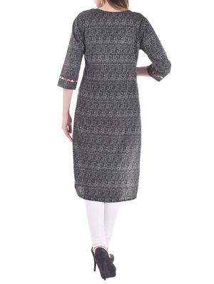 grey cotton straight kurta - 13310982 - Standard Image - 3