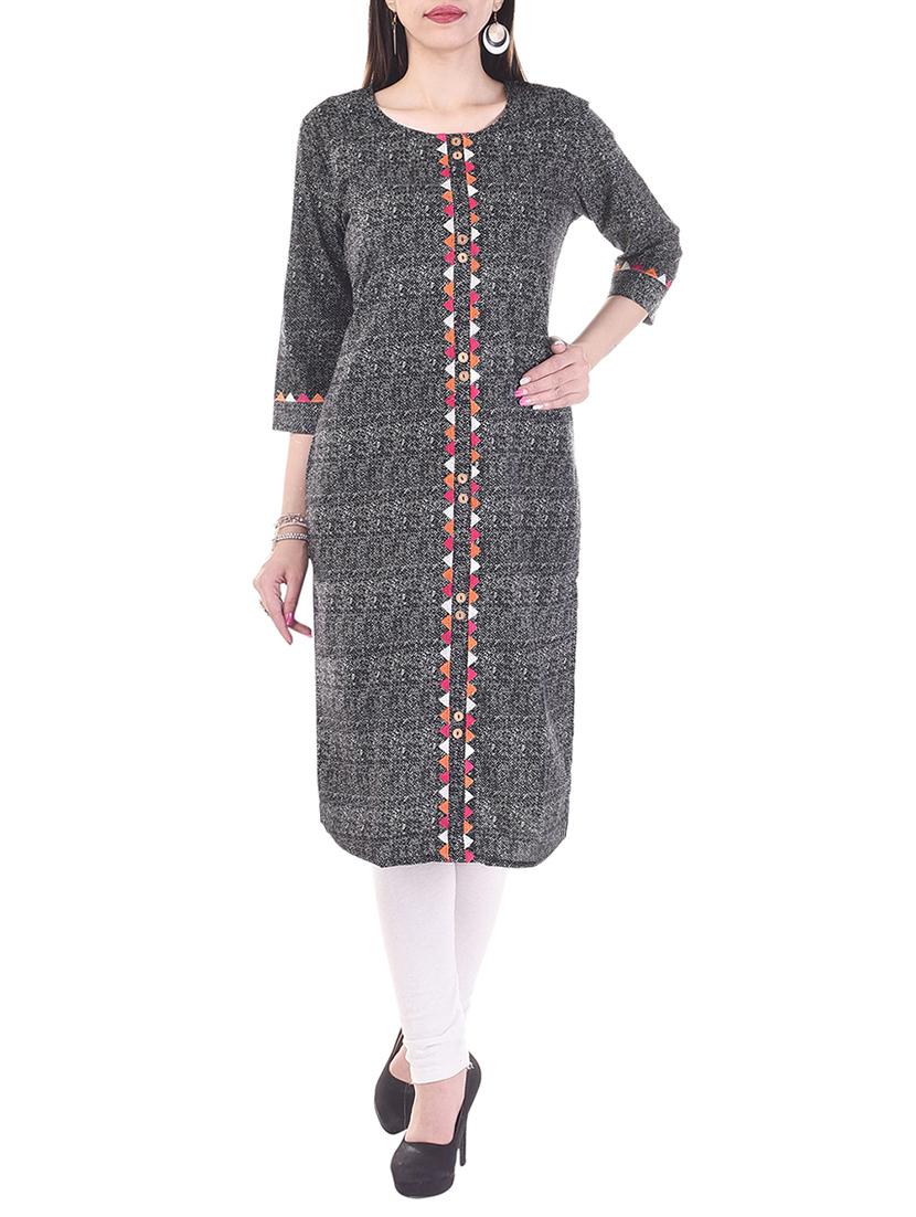 grey cotton straight kurta - 13310982 - Zoom Image - 1