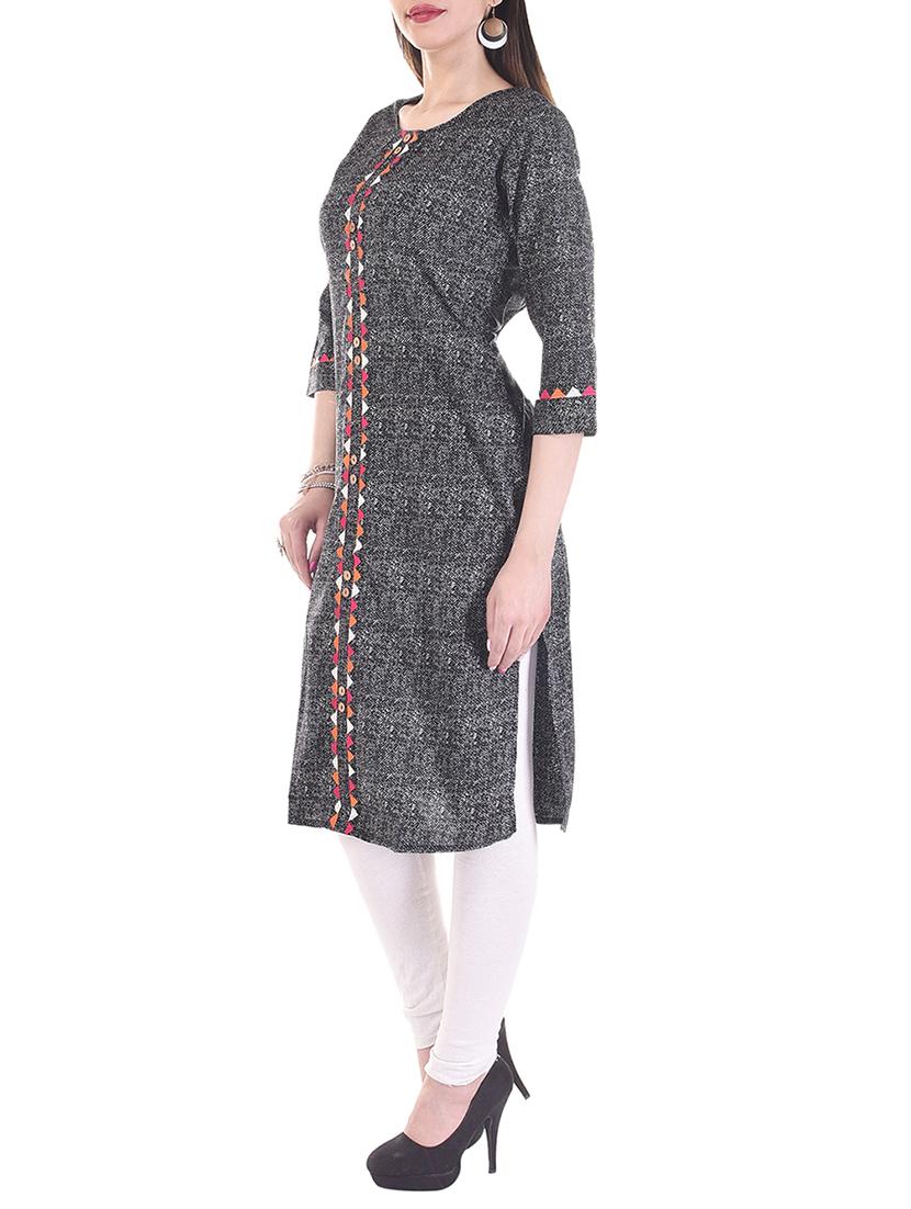 grey cotton straight kurta - 13310982 - Zoom Image - 2