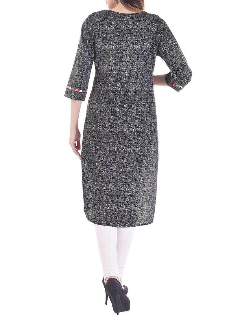 grey cotton straight kurta - 13310982 - Zoom Image - 3