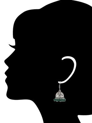 green metal jhumka earrings - 13312443 - Standard Image - 3