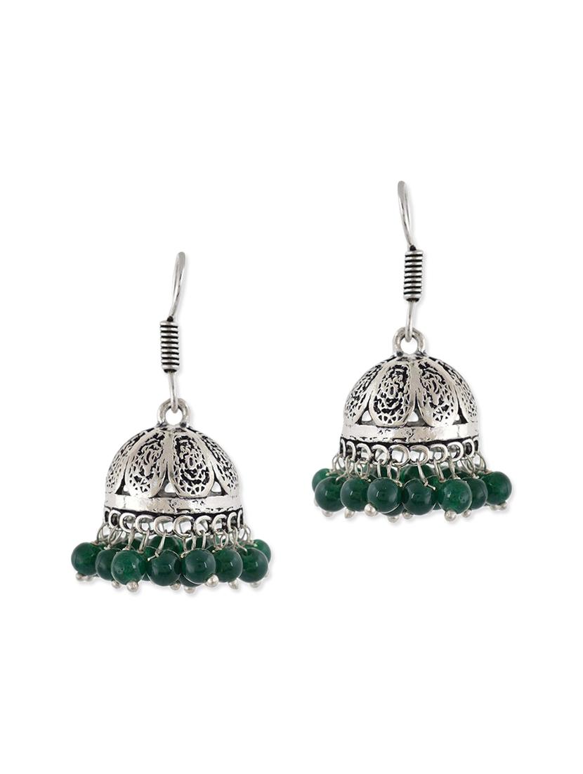 green metal jhumka earrings - 13312443 - Zoom Image - 1