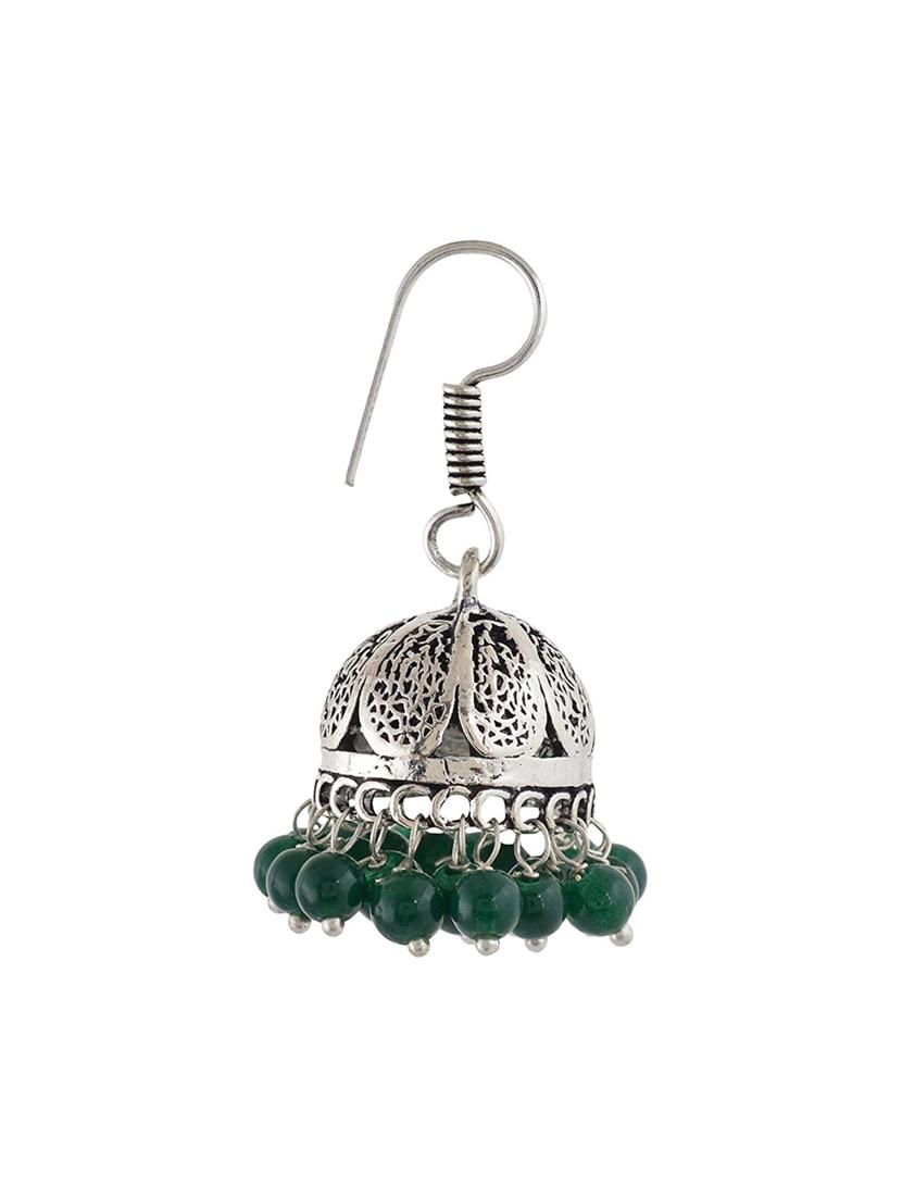 green metal jhumka earrings - 13312443 - Zoom Image - 2