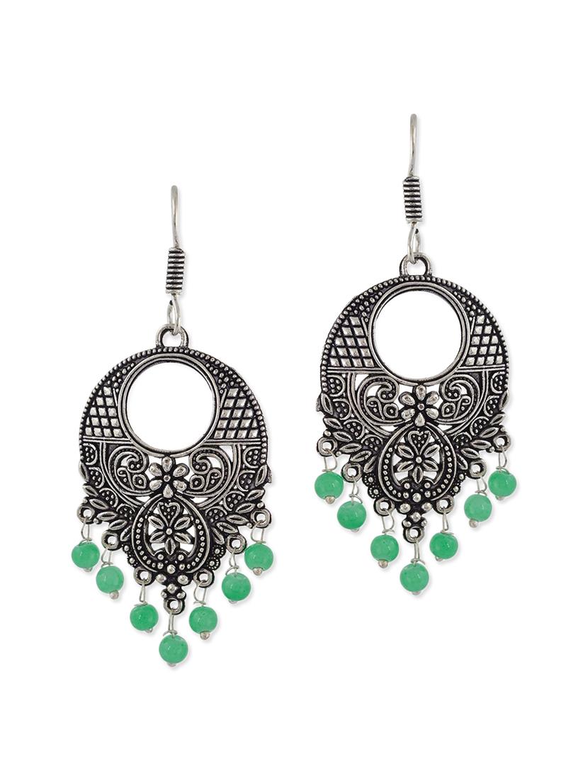 green silver tone oxidized earrings - 13312448 - Zoom Image - 1