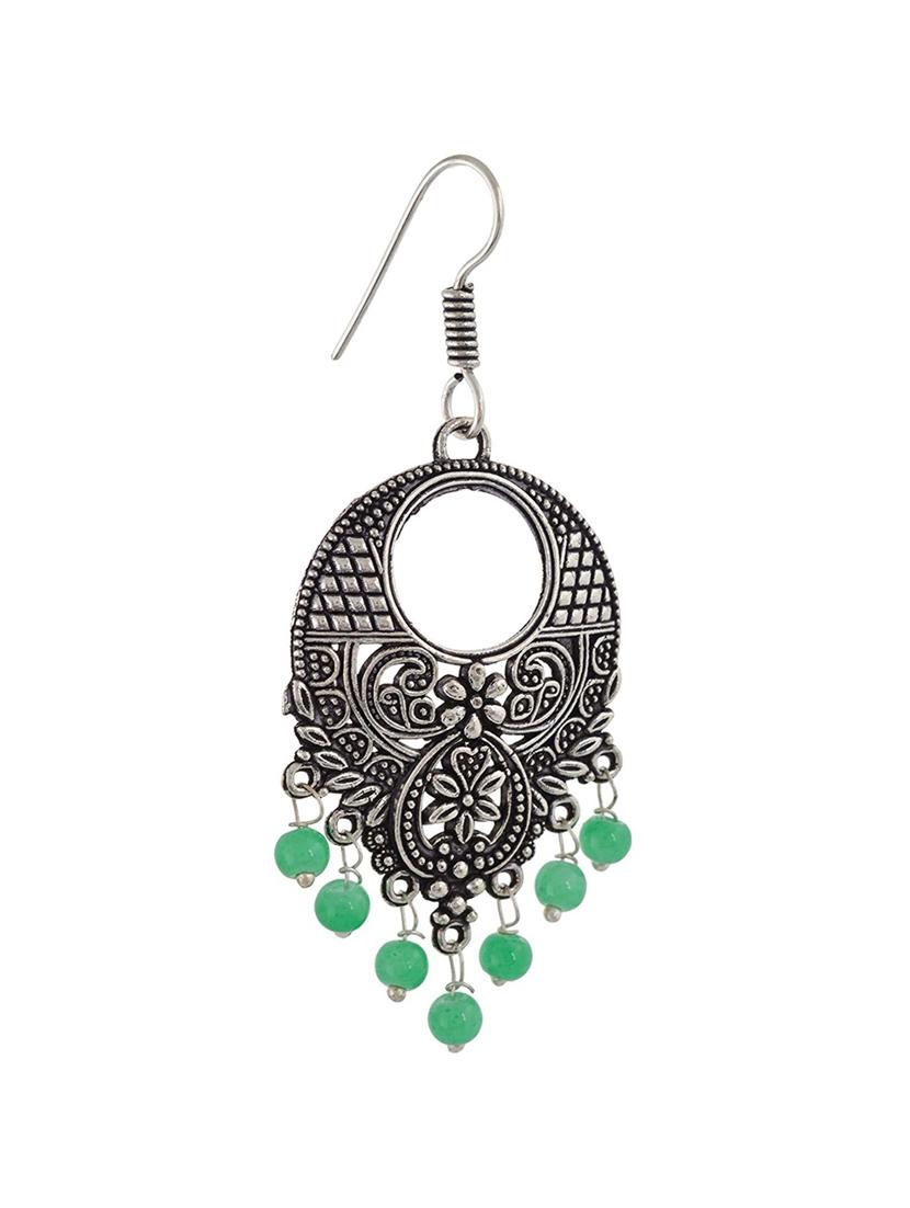 green silver tone oxidized earrings - 13312448 - Zoom Image - 2