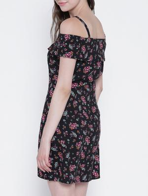 black floral printed rayon shift dress - 13315994 - Standard Image - 3