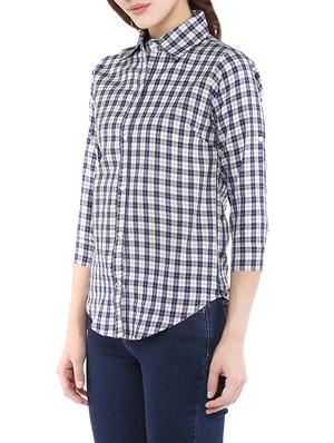blue check printed cotton shirt - 13323539 - Standard Image - 2