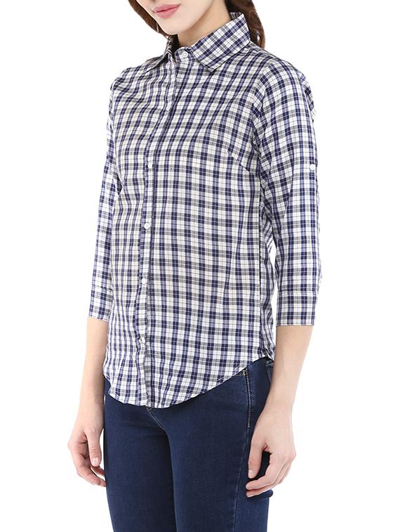 blue check printed cotton shirt - 13323539 - Zoom Image - 2