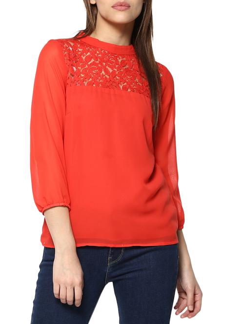 solid orange georgette top - 13323654 - Very Small Image - 1