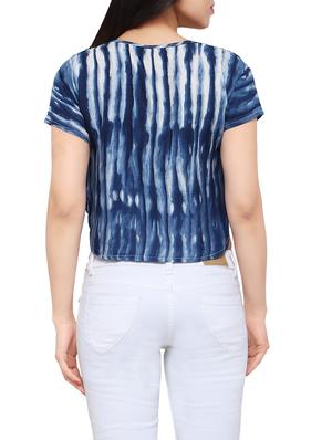 blue printed rayon crop top - 13325452 - Standard Image - 3