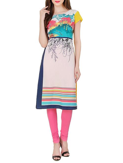 cream crepe straight kurta - 13325781 - Standard Image - 1