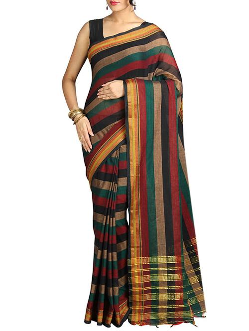 black cotton woven saree with blouse - 13326918 - Standard Image - 1