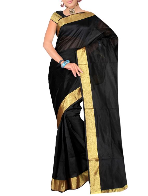 black cotton bordered saree with blouse - 13327926 - Zoom Image - 1