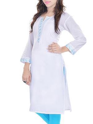 white cotton aline kurta - 13329635 - Standard Image - 2