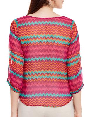 chevron slit sleeved top - 13331400 - Standard Image - 3