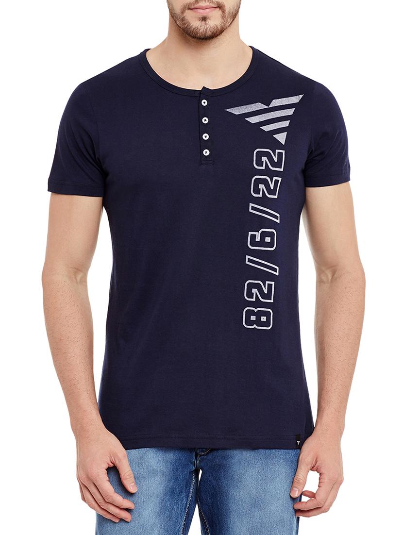 navy blue cotton printed t-shirt - 13334392 - Zoom Image - 1