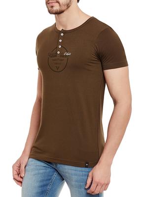 brown printed cotton henley t-shirt - 13334393 - Standard Image - 2