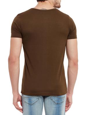 brown printed cotton henley t-shirt - 13334393 - Standard Image - 3