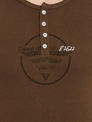 brown printed cotton henley t-shirt - 13334393 - Standard Image - 4