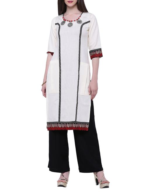 white khadi straight kurta - 13335301 - Standard Image - 1