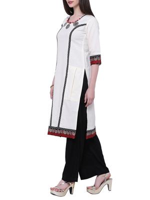 white khadi straight kurta - 13335301 - Standard Image - 2