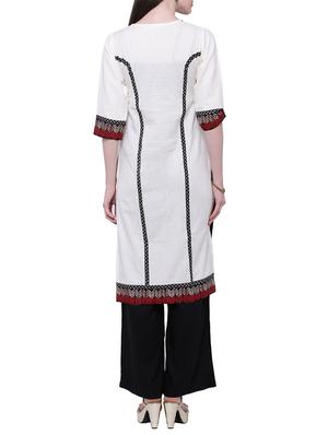 white khadi straight kurta - 13335301 - Standard Image - 3